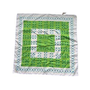 Vintage Trevira Floral Polka Dot Square Scarf 21x21 Inches White Green Polyester